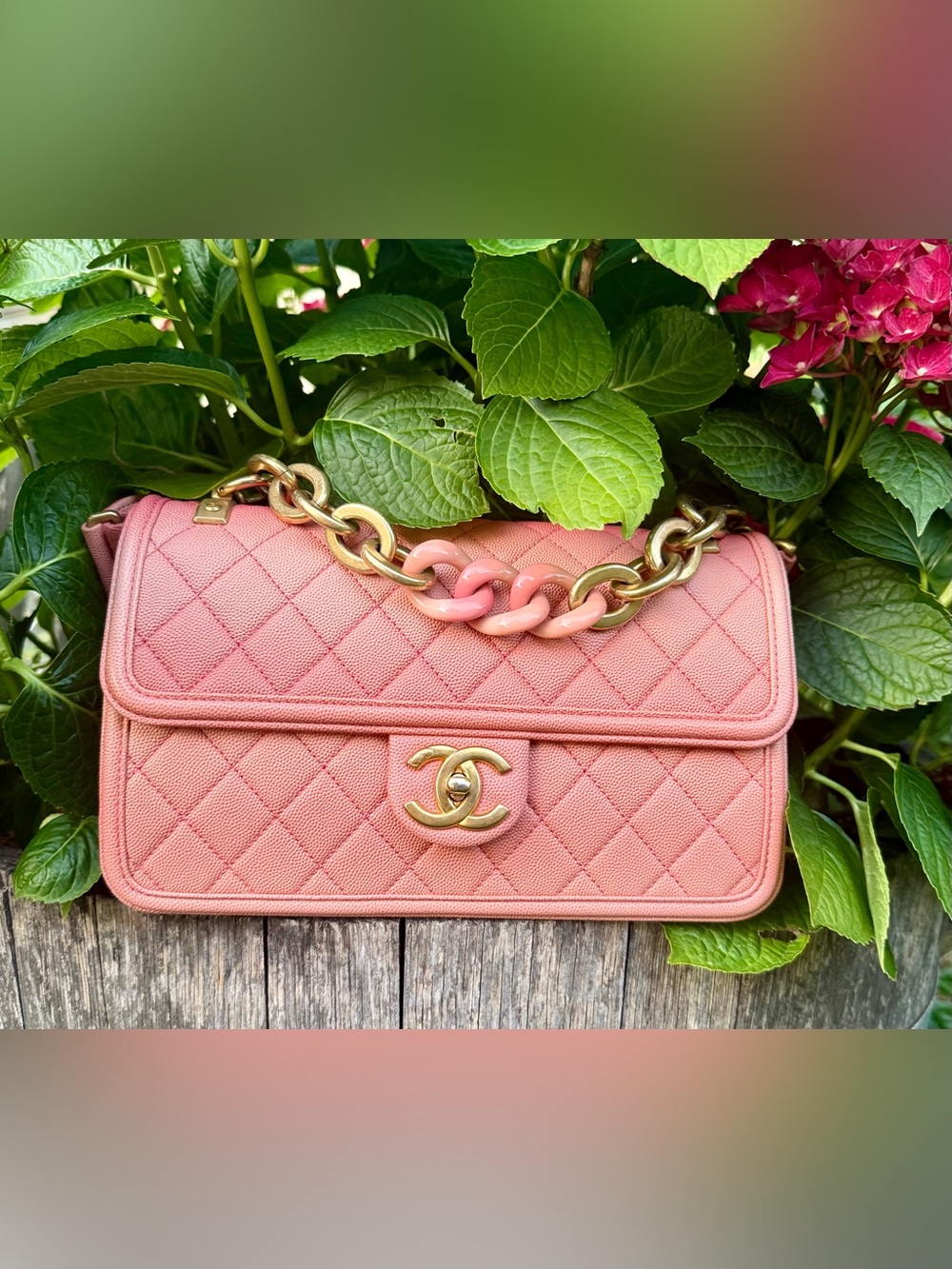 CHANEL “Sunrise by the sea” Quilted Crossbody Bag, Coral Pink with Gold Hardware